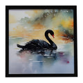Black Swan Swimming Calm Water Framed Metal Print Bathroom, Kitchen, Office, Home Decor Wall Art Ready to Hang, Square, 8X8