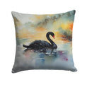 Black Swan Swimming Calm Water Decorative Throw Pillow 14x14 Indoor Outdoor Accent Cushion, Fabric Cover with Insert for Sofa, Bed, Porch & Living Room