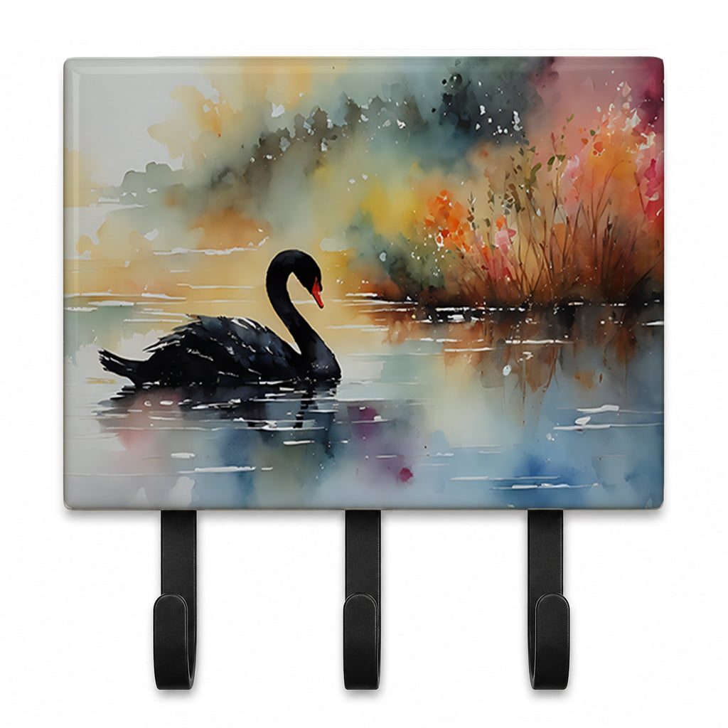 Black Swan Swimming Calm Water Leash or Key Holder Wall Hooks, Coat Rack Wall Mount, for Hanging Keys, Towels, Aprons, Leashes