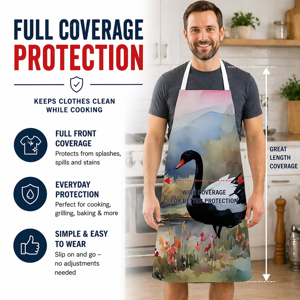 Black Swan Lake Scene Landscape Apron Cooking Kitchen Server Baking Crafts Gardening for Adult Women Men, Unisex, Large, Multicolor