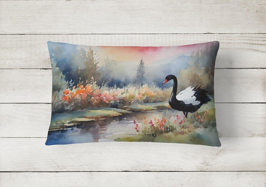 Black Swan Lake Scene Landscape Decorative Throw Pillow 12x16 Indoor Outdoor Accent Cushion, Fabric Cover with Insert for Sofa, Bed, Porch & Living Room