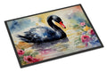 Black Swan with Flowers Elegant Watercolor Doormat Indoor Outdoor 18H X 27W Front Door Mat Rugs for Entryway, Non Slip Washable