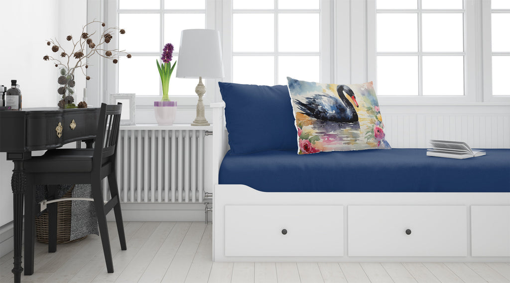 Black Swan with Flowers Elegant Watercolor Standard Pillowcase Lightweight Super Soft Easy Care Decorative Artwork Pillowcase, Standard