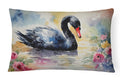 Black Swan with Flowers Elegant Watercolor Decorative Throw Pillow 12x16 Indoor Outdoor Accent Cushion, Fabric Cover with Insert for Sofa, Bed, Porch & Living Room