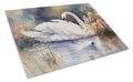 White Swan Swimming Peaceful Watercolor Cutting Board Tempered Glass Kitchen Cutting Surface, Heat Resistant Chopping, Non-Slip Feet, Food Prep & Serving
