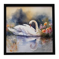 White Swan Swimming Peaceful Watercolor Framed Metal Print Bathroom, Kitchen, Office, Home Decor Wall Art Ready to Hang, Square, 8X8