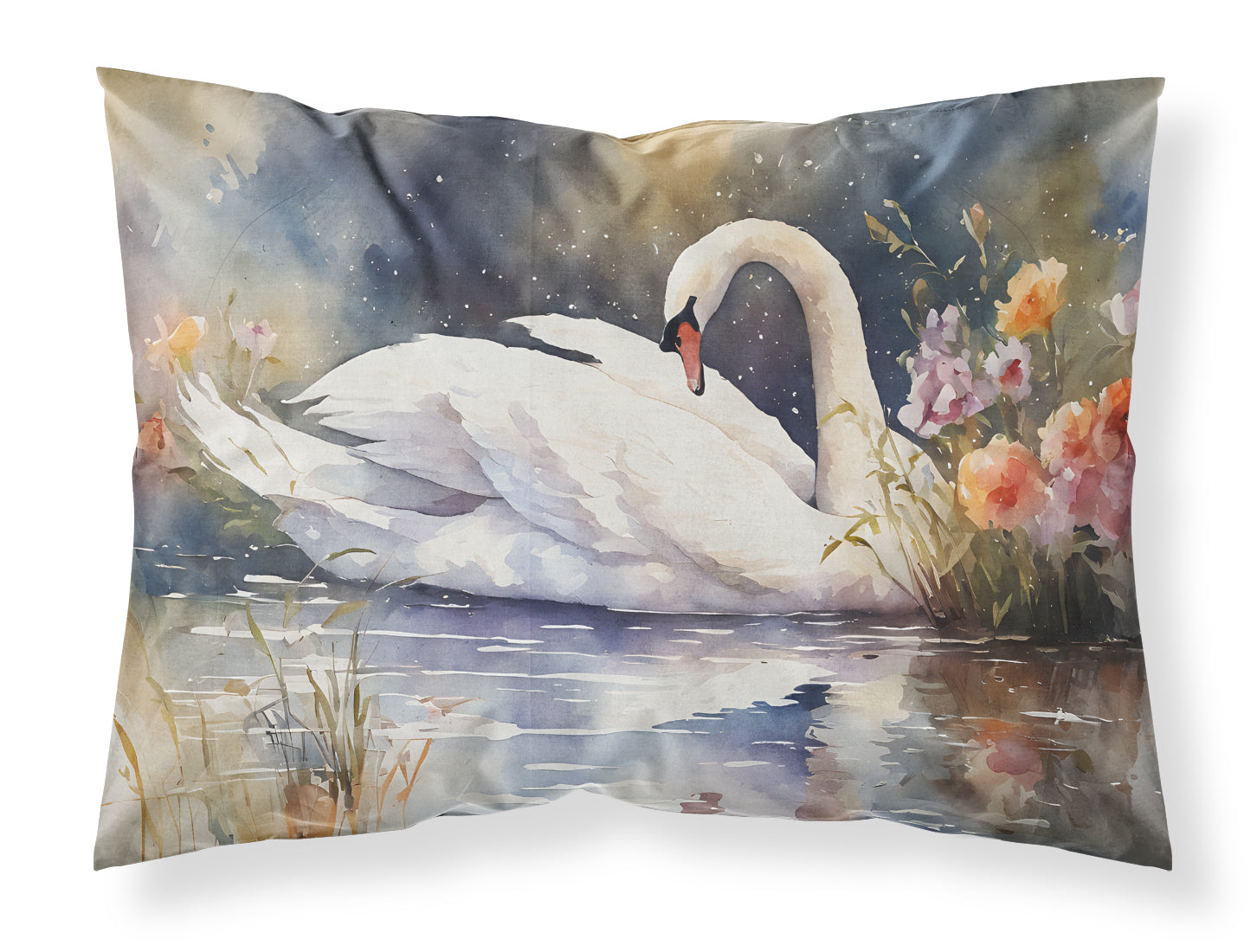 White Swan Swimming Peaceful Watercolor Standard Pillowcase Lightweight Super Soft Easy Care Decorative Artwork Pillowcase, Standard