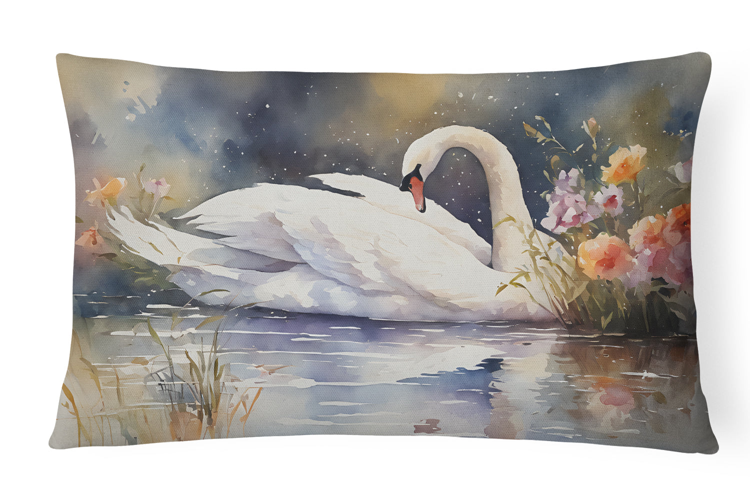 White Swan Swimming Peaceful Watercolor Decorative Throw Pillow 12x16 Indoor Outdoor Accent Cushion, Fabric Cover with Insert for Sofa, Bed, Porch & Living Room