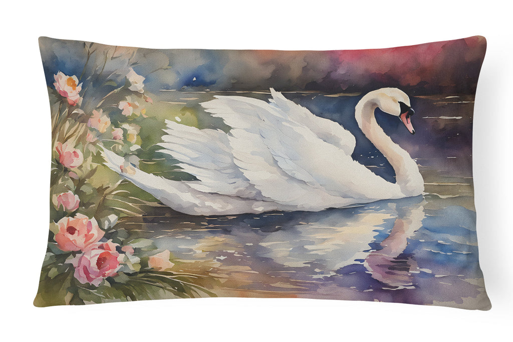 White Swan with Flowers Peaceful Watercolor Decorative Throw Pillow 12x16 Indoor Outdoor Accent Cushion, Fabric Cover with Insert for Sofa, Bed, Porch & Living Room