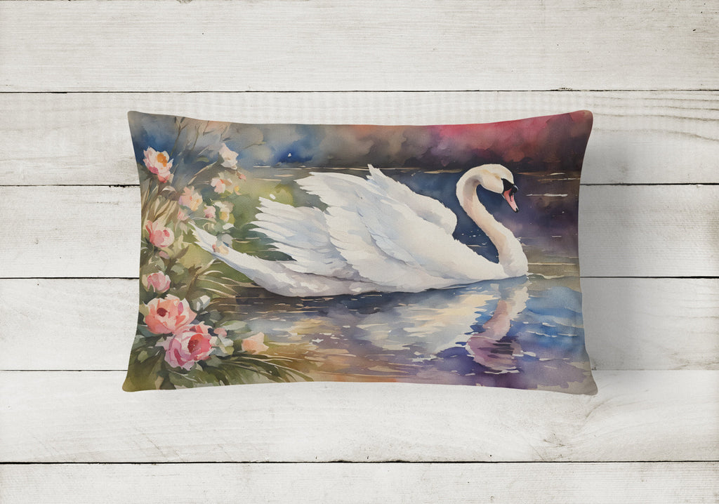 White Swan with Flowers Peaceful Watercolor Decorative Throw Pillow 12x16 Indoor Outdoor Accent Cushion, Fabric Cover with Insert for Sofa, Bed, Porch & Living Room