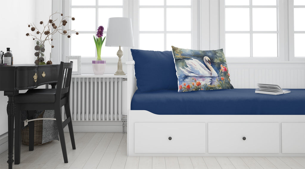 White Swan Lake with Flowers Watercolor Standard Pillowcase Lightweight Super Soft Easy Care Decorative Artwork Pillowcase, Standard