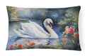 White Swan Lake with Flowers Watercolor Decorative Throw Pillow 12x16 Indoor Outdoor Accent Cushion, Fabric Cover with Insert for Sofa, Bed, Porch & Living Room