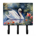 White Swan Lake with Flowers Watercolor Leash or Key Holder Wall Hooks, Coat Rack Wall Mount, for Hanging Keys, Towels, Aprons, Leashes