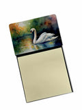 White Swan Swimming Calm Water Watercolor Watercolor Sticky Note Holder Refillable Dispenser Desk Accessory 3x3 Pad Gift