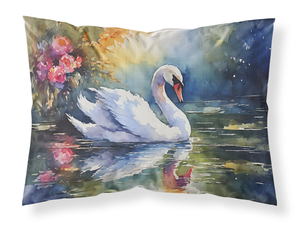 White Swan with Floral Reflection Watercolor Standard Pillowcase Lightweight Super Soft Easy Care Decorative Artwork Pillowcase, Standard