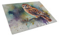 Tawny Owl Portrait Natural Watercolor Cutting Board Tempered Glass Kitchen Cutting Surface, Heat Resistant Chopping, Non-Slip Feet, Food Prep & Serving