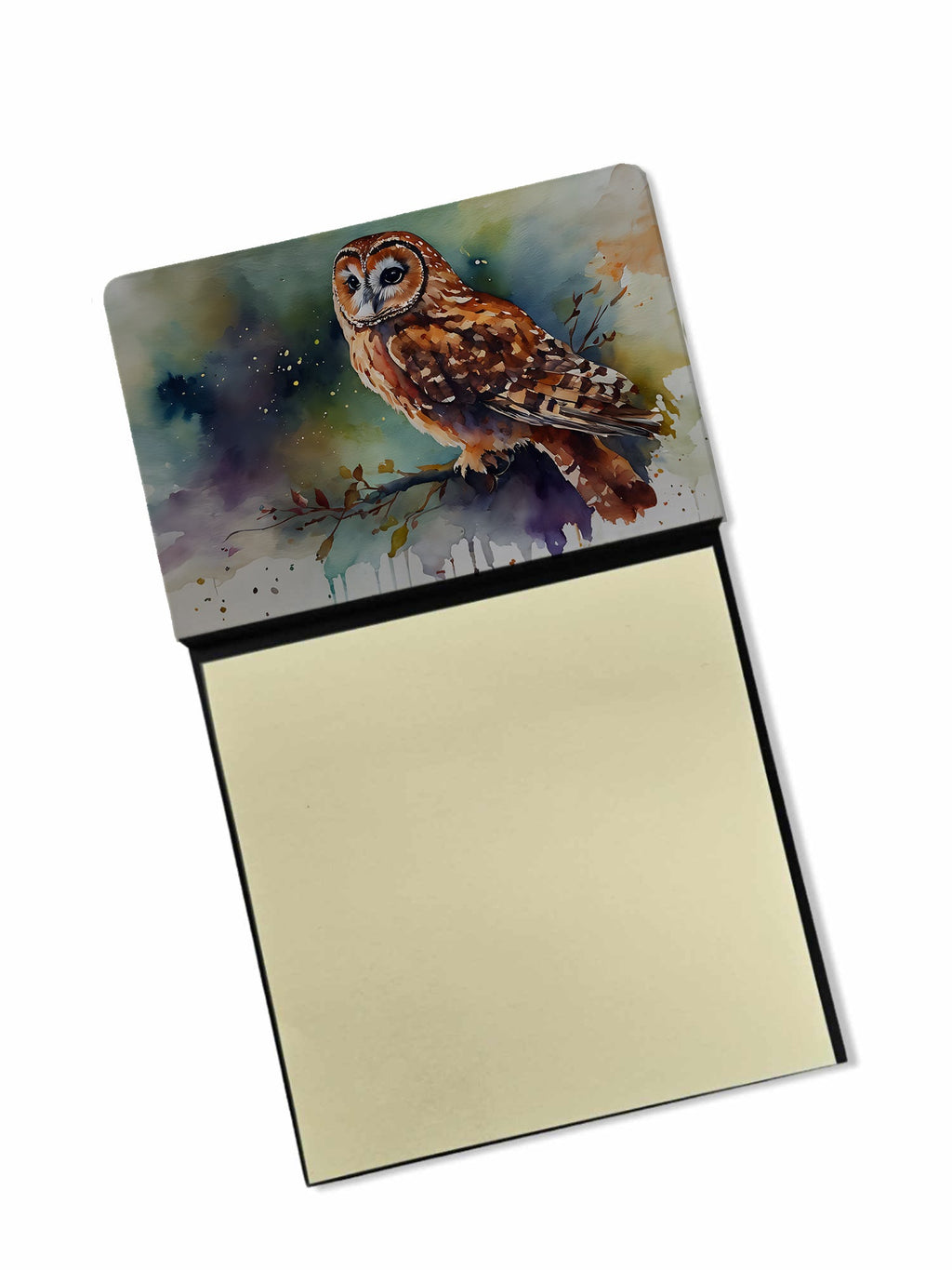 Tawny Owl Portrait Natural Watercolor Watercolor Sticky Note Holder Refillable Dispenser Desk Accessory 3x3 Pad Gift