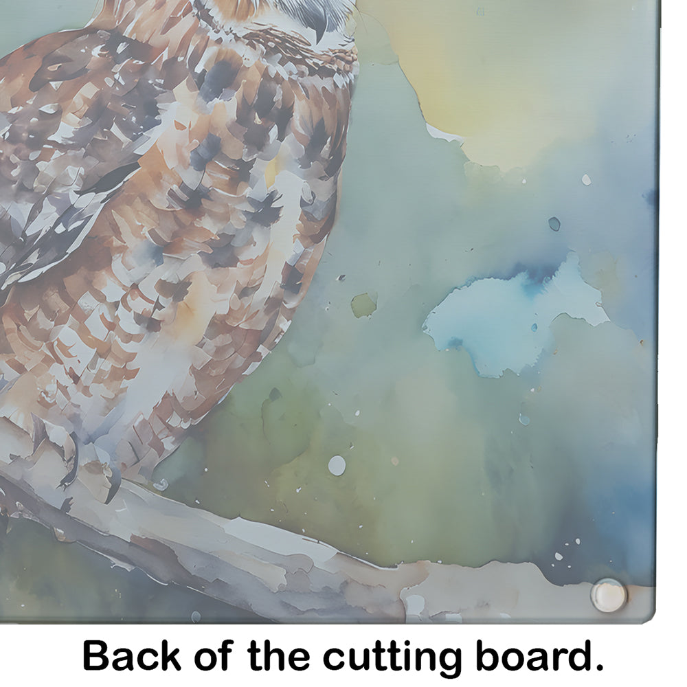 Tawny Owl on Branch Watercolor Cutting Board Tempered Glass Kitchen Cutting Surface, Heat Resistant Chopping, Non-Slip Feet, Food Prep & Serving