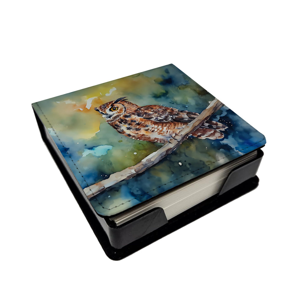 Tawny Owl on Branch Watercolor PU Leather Note Paper Holder with Artist-Designed Cover, Desk Accessory, Office Gift