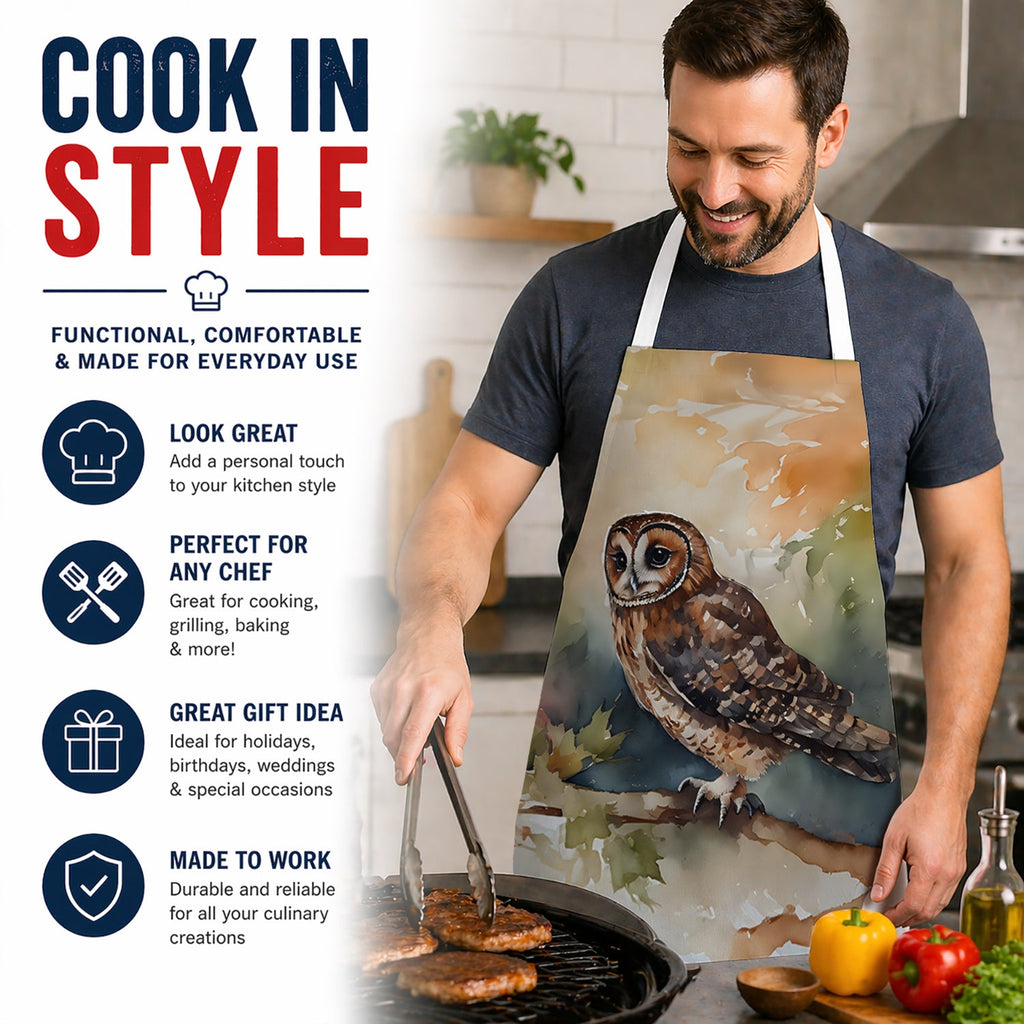 Tawny Owl Soft Background Watercolor Apron Cooking Kitchen Server Baking Crafts Gardening for Adult Women Men, Unisex, Large, Multicolor