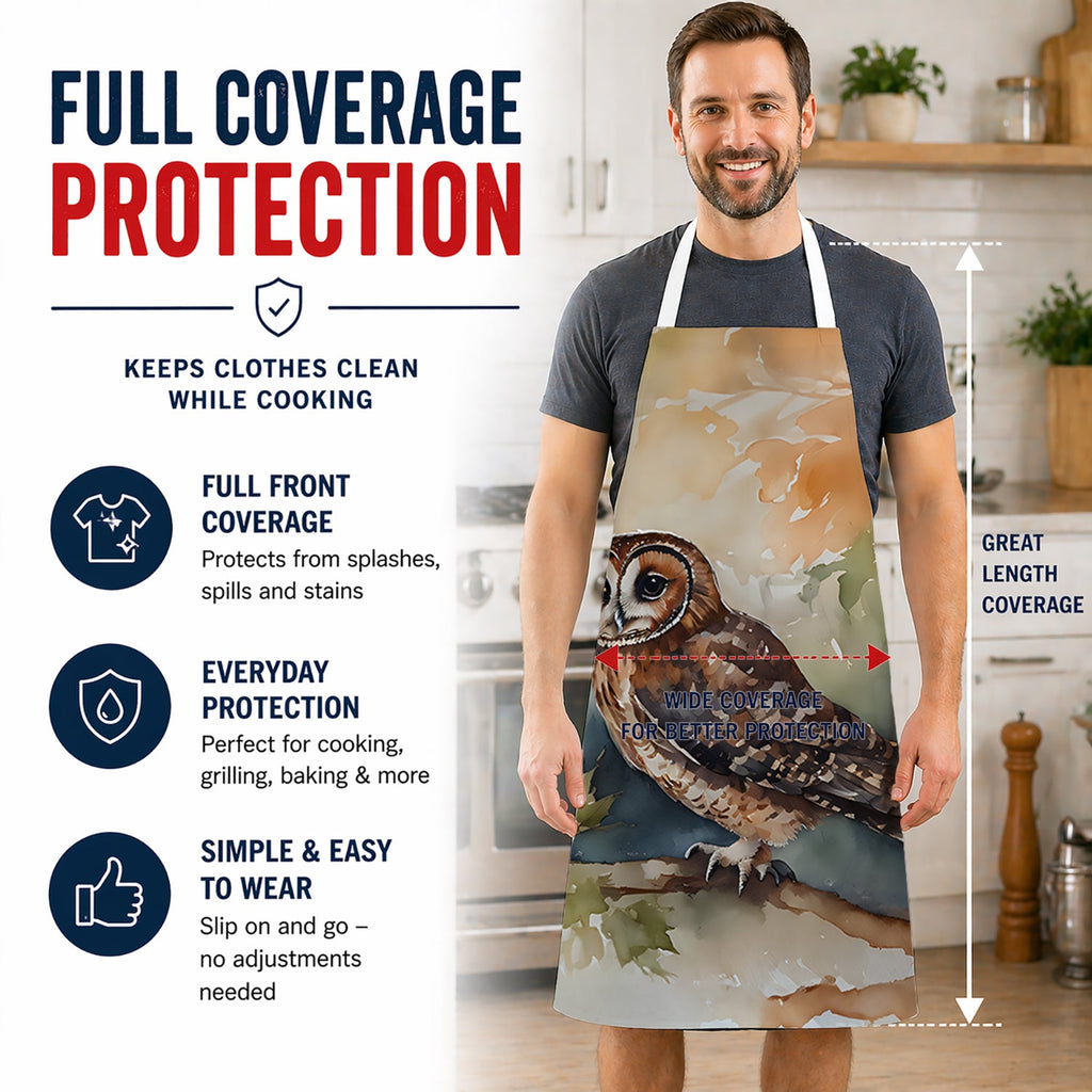 Tawny Owl Soft Background Watercolor Apron Cooking Kitchen Server Baking Crafts Gardening for Adult Women Men, Unisex, Large, Multicolor