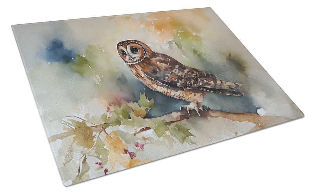 Tawny Owl Soft Background Watercolor Cutting Board Tempered Glass Kitchen Cutting Surface, Heat Resistant Chopping, Non-Slip Feet, Food Prep & Serving