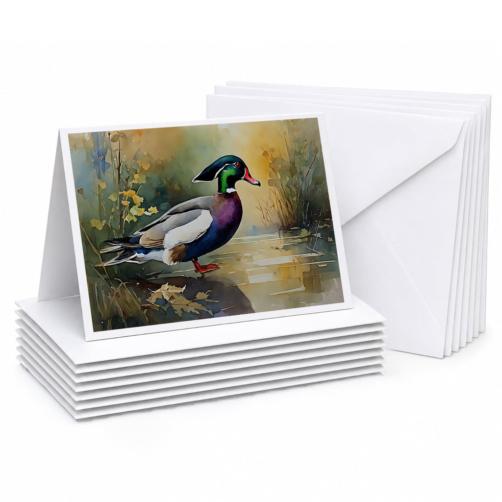 Wood Duck Swimming Woodland Watercolor Greeting Cards Pack of 8 Blank Cards with Envelopes Whimsical A7 Size 5x7