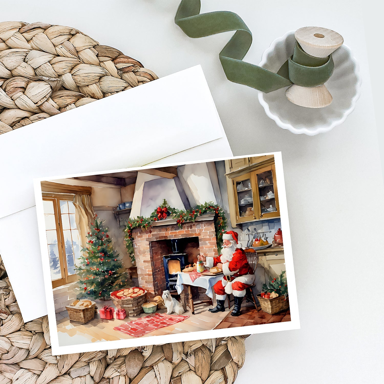 Cookies with Santa Claus Greeting Cards Pack of 8 Blank Cards with Envelopes Whimsical A7 Size 5x7