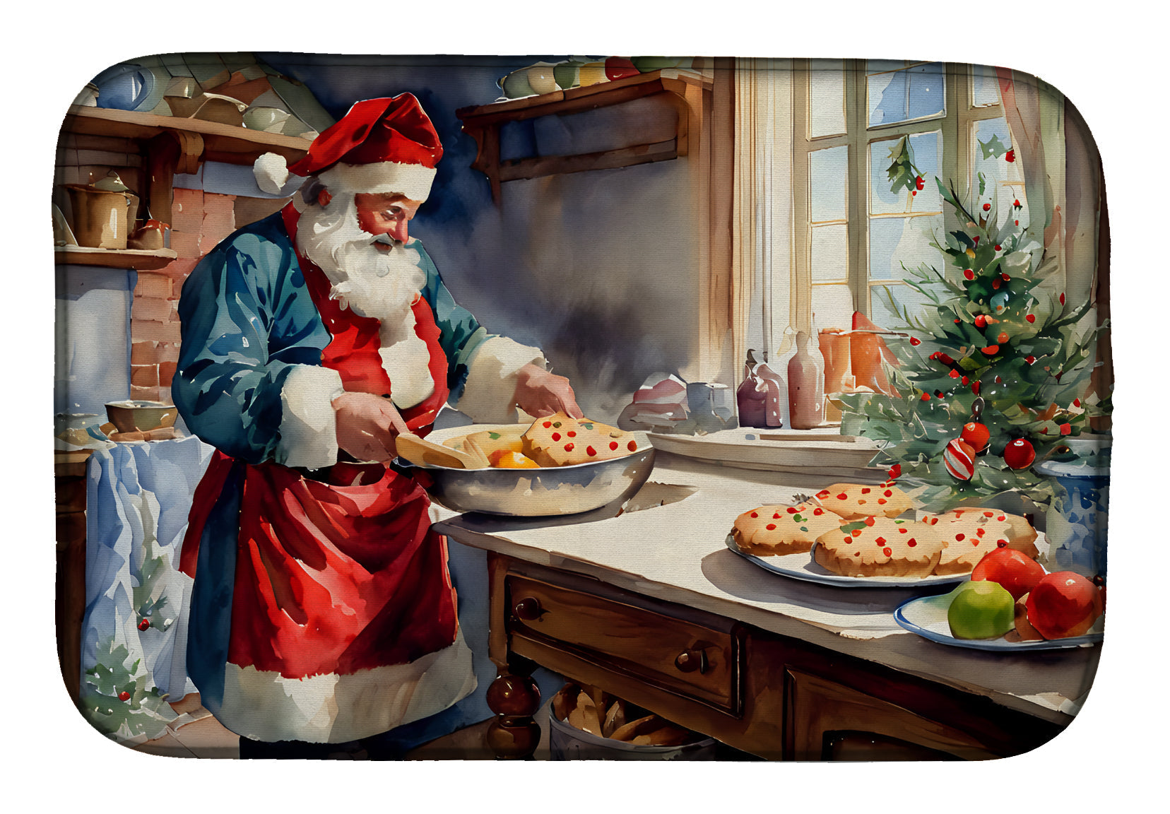 Cookies with Santa Claus Babbo Natale Dish Drying Mat Absorbent Dish Drying Mat Pad for Kitchen Counter Dish Drainer Mat for Countertop, 14 x 21", Multicolor