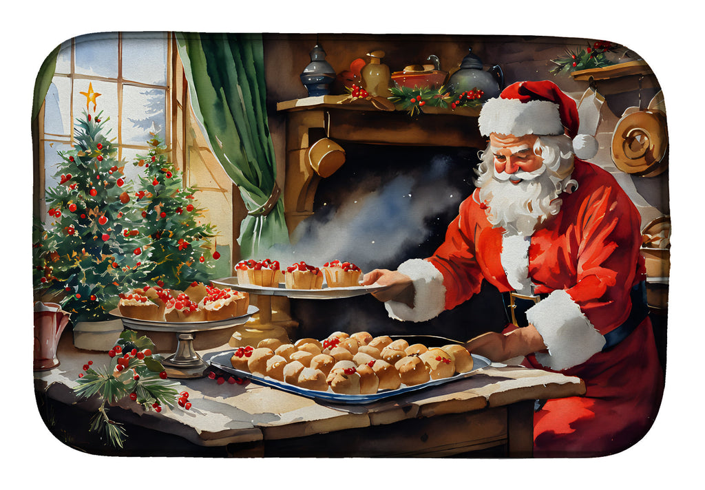 Cookies with Santa Claus Dish Drying Mat Absorbent Dish Drying Mat Pad for Kitchen Counter Dish Drainer Mat for Countertop, 14 x 21", Multicolor