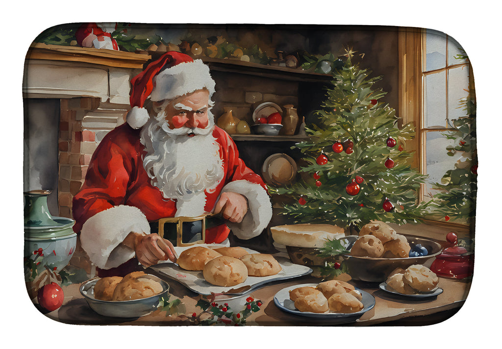 Cookies with Santa Claus Dish Drying Mat Absorbent Dish Drying Mat Pad for Kitchen Counter Dish Drainer Mat for Countertop, 14 x 21", Multicolor