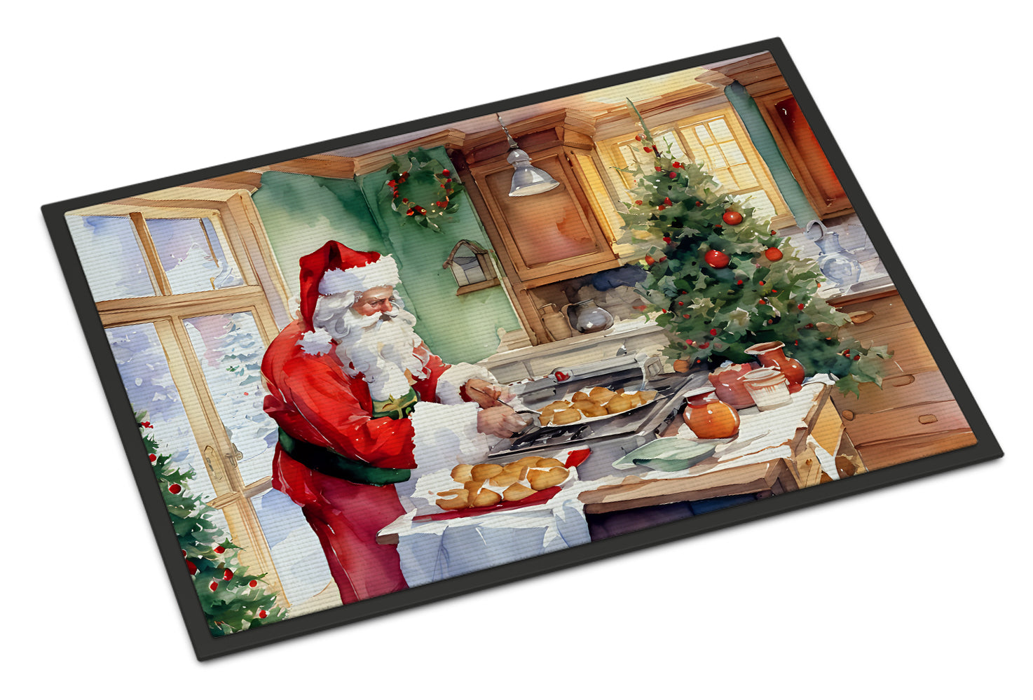 Cookies with Santa Claus Father Christmas Doormat Indoor Outdoor 18H X 27W Front Door Mat Rugs for Entryway, Non Slip Washable
