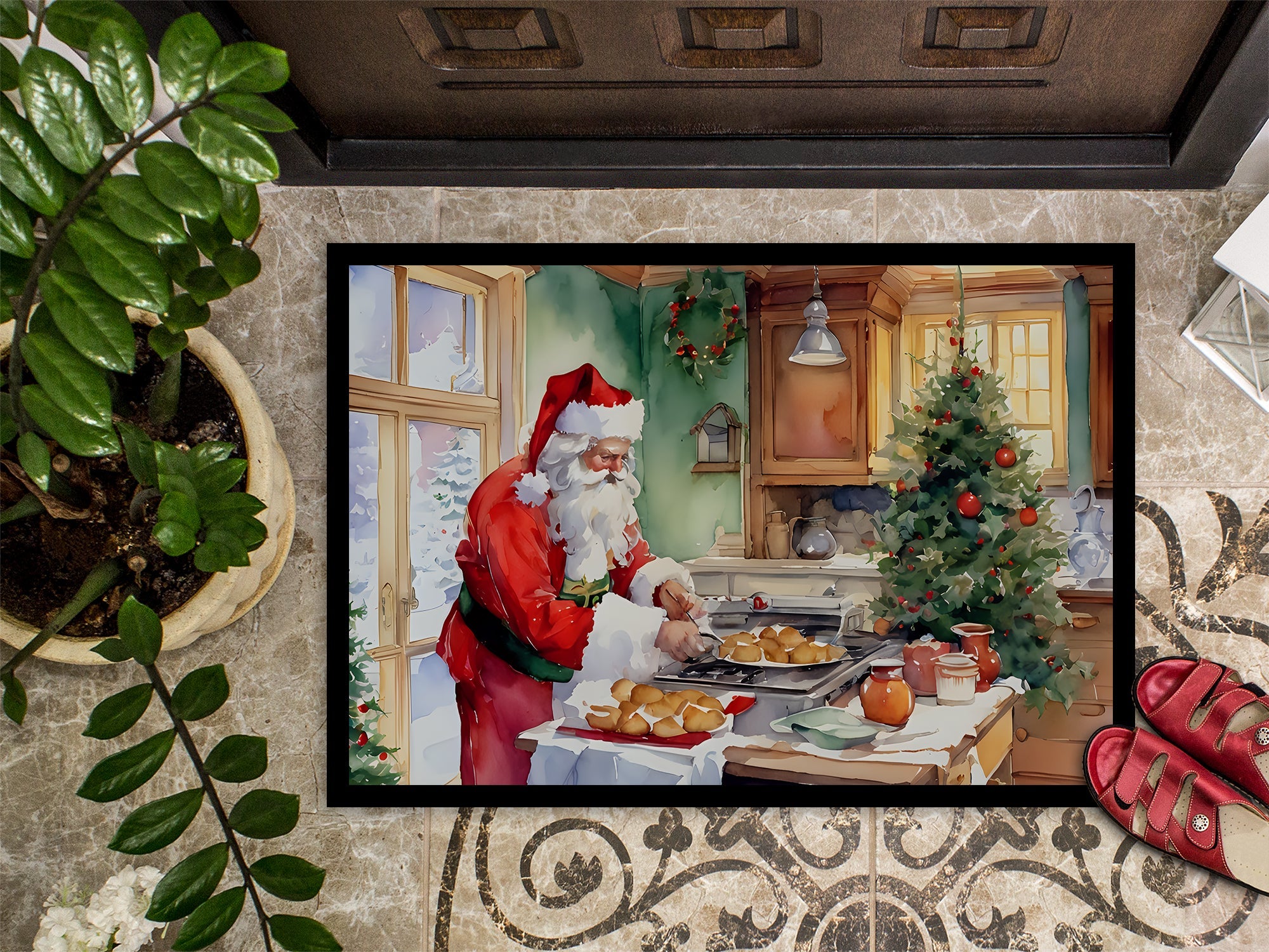 Cookies with Santa Claus Father Christmas Doormat Indoor Outdoor 18H X 27W Front Door Mat Rugs for Entryway, Non Slip Washable