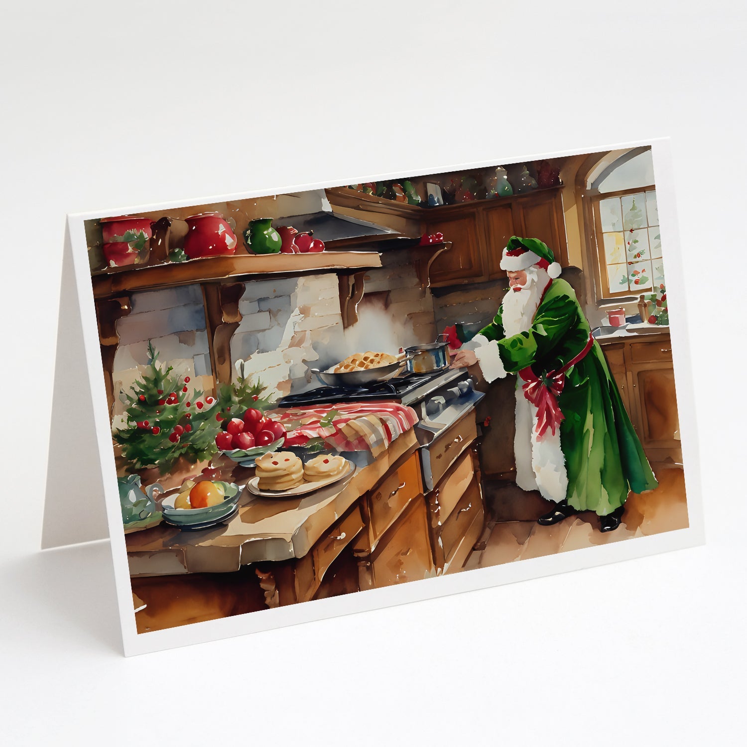 Cookies with Santa Claus Father Christmas Greeting Cards Pack of 8 Blank Cards with Envelopes Whimsical A7 Size 5x7