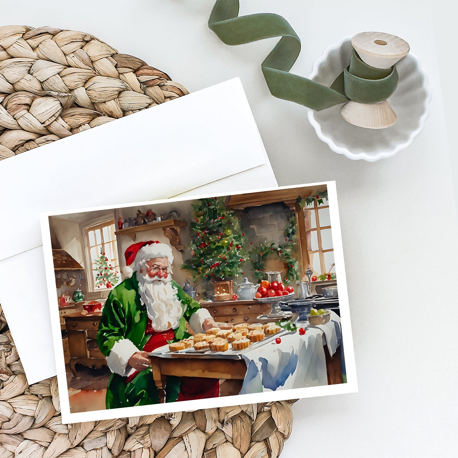 Cookies with Santa Claus Father Christmas Greeting Cards Pack of 8 Blank Cards with Envelopes Whimsical A7 Size 5x7