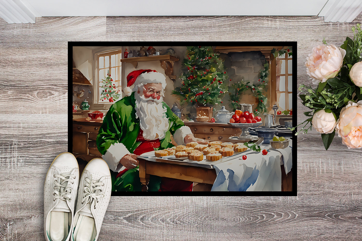 Cookies with Santa Claus Father Christmas Doormat Indoor Outdoor 24H X 36W Front Door Mat Rugs for Entryway, Non Slip Washable Low Pile,