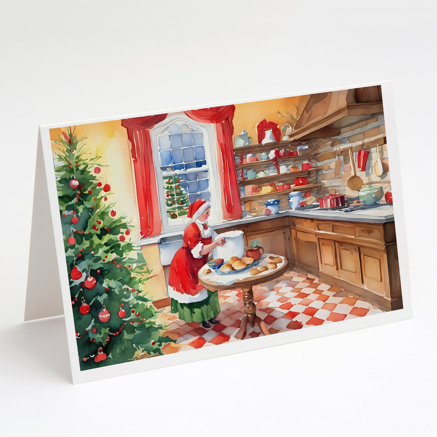 Cookies with Santa Claus Mrs. Claus Greeting Cards Pack of 8 Blank Cards with Envelopes Whimsical A7 Size 5x7