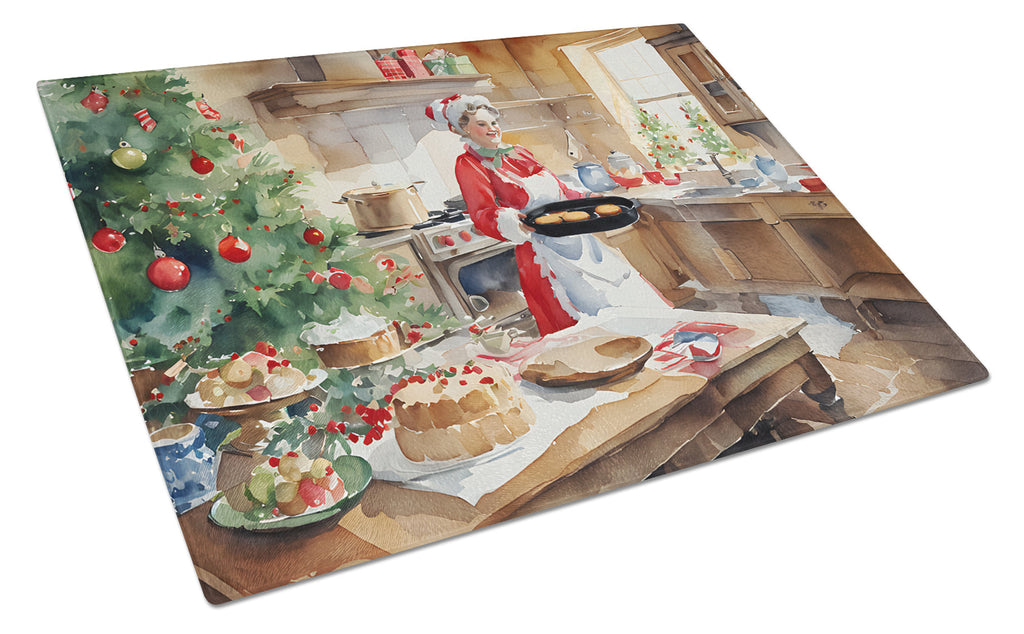 Cookies with Santa Claus Mrs. Claus Cutting Board Tempered Glass Kitchen Cutting Surface, Heat Resistant Chopping, Non-Slip Feet, Food Prep & Serving