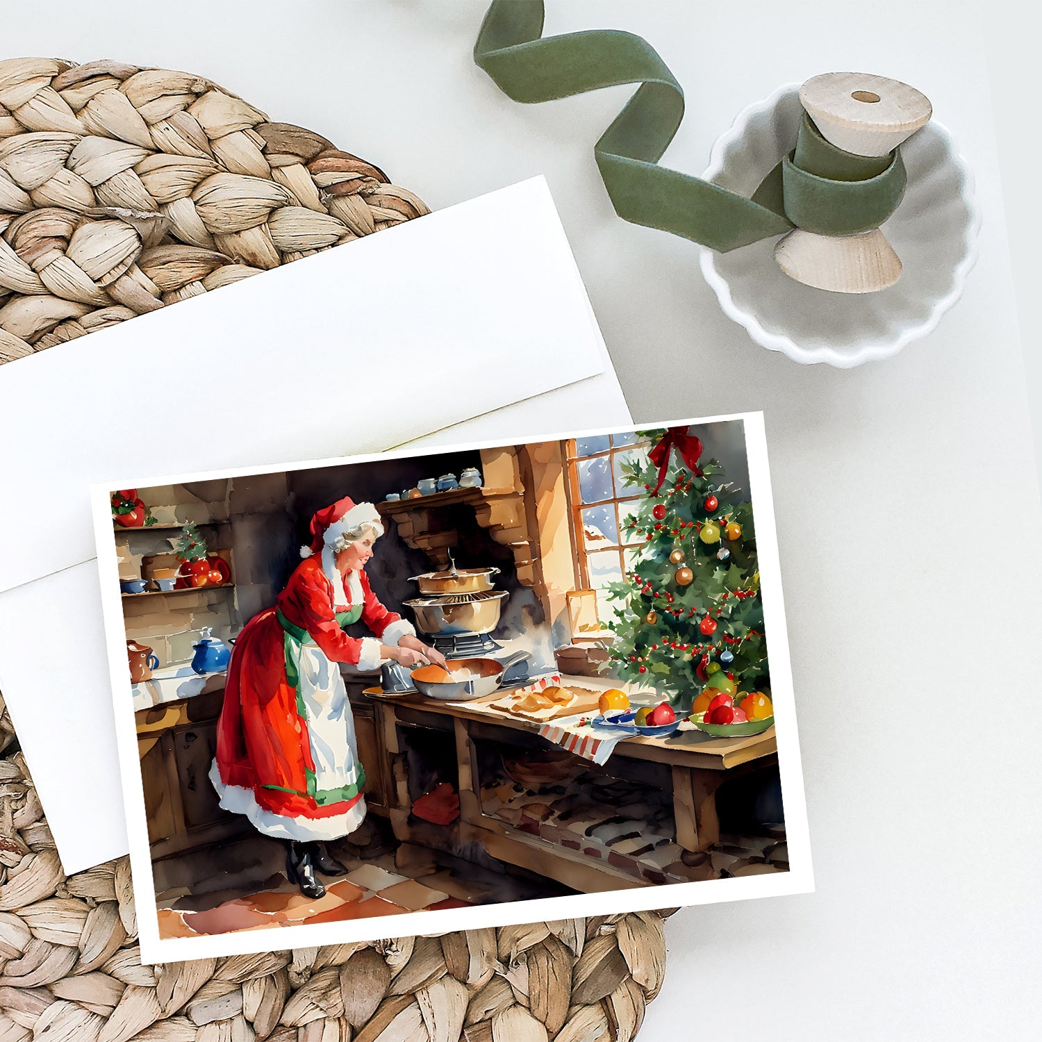 Cookies with Santa Claus Mrs. Claus Greeting Cards Pack of 8 Blank Cards with Envelopes Whimsical A7 Size 5x7