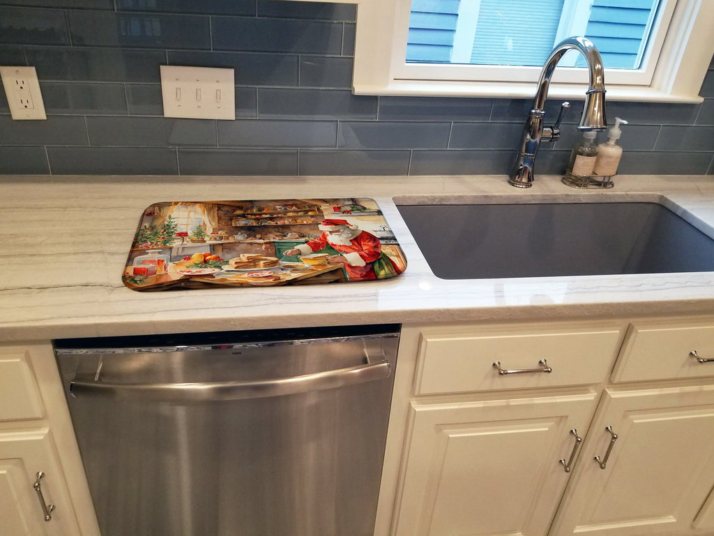 Cookies with Santa Claus Papa Noel Dish Drying Mat Absorbent Dish Drying Mat Pad for Kitchen Counter Dish Drainer Mat for Countertop, 14 x 21", Multicolor