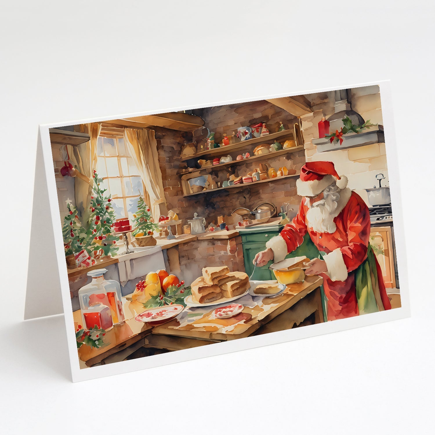 Cookies with Santa Claus Papa Noel Greeting Cards Pack of 8 Blank Cards with Envelopes Whimsical A7 Size 5x7