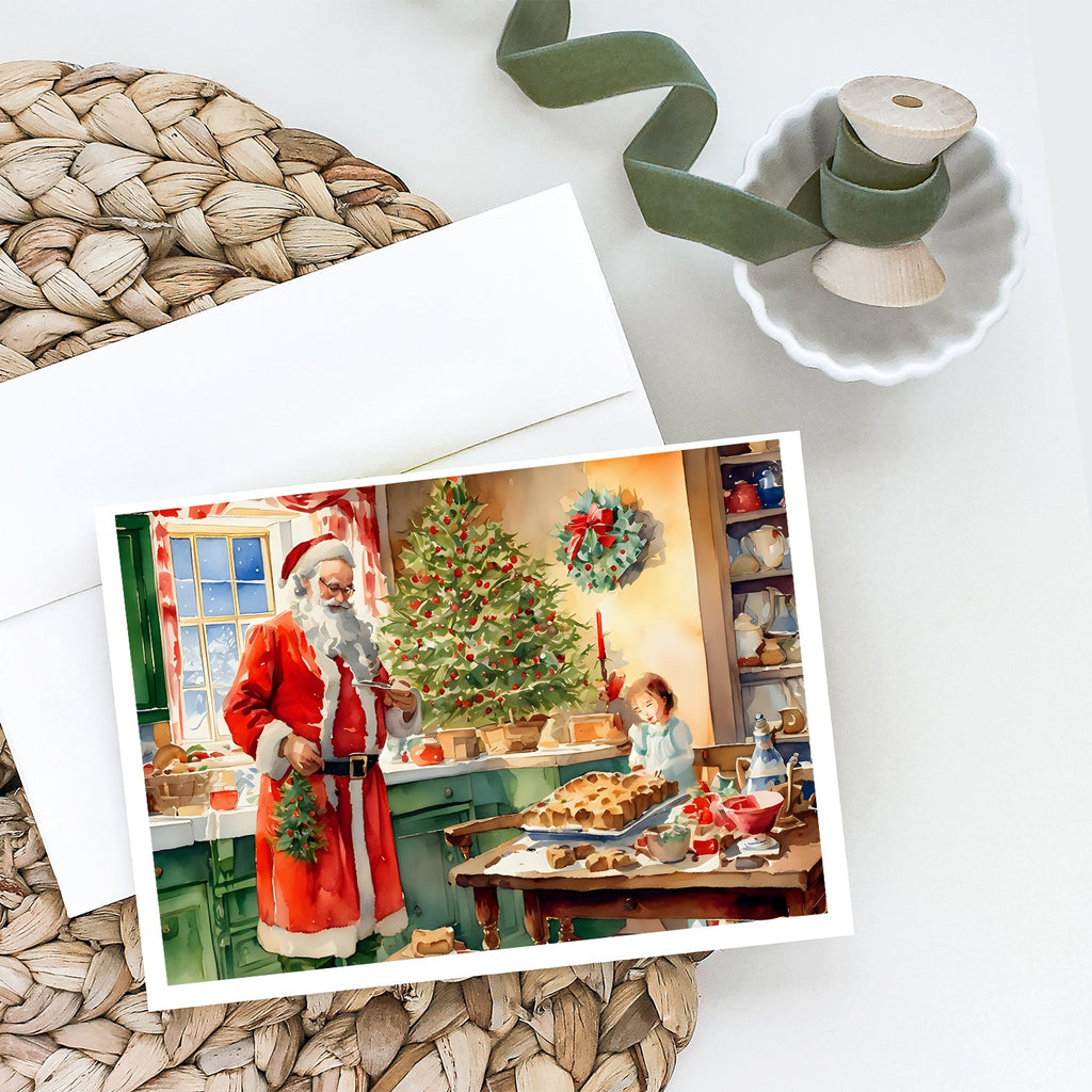 Cookies with Santa Claus Papa Noel Greeting Cards Pack of 8 Blank Cards with Envelopes Whimsical A7 Size 5x7