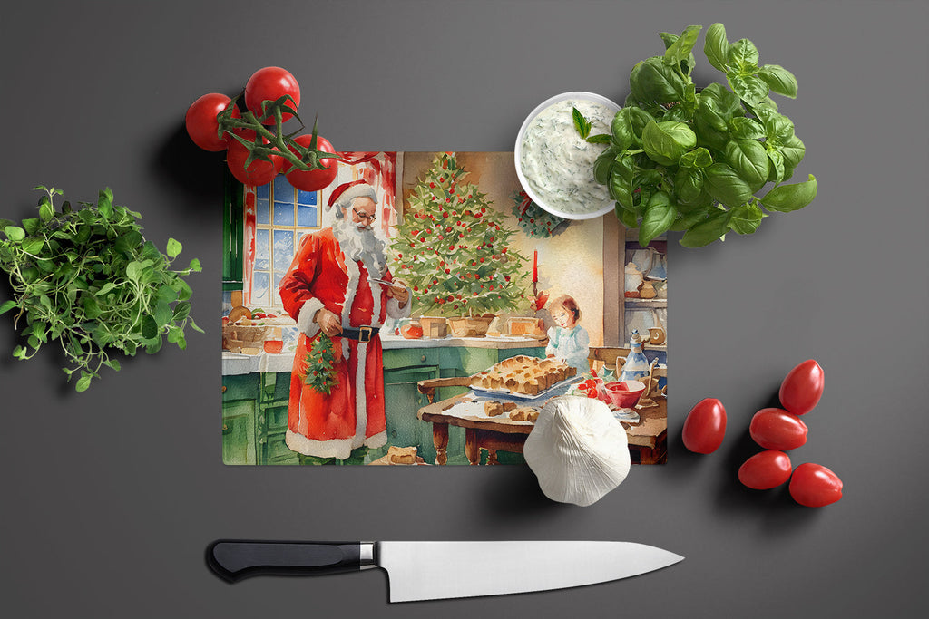 Cookies with Santa Claus Papa Noel Cutting Board Tempered Glass Kitchen Cutting Surface, Heat Resistant Chopping, Non-Slip Feet, Food Prep & Serving