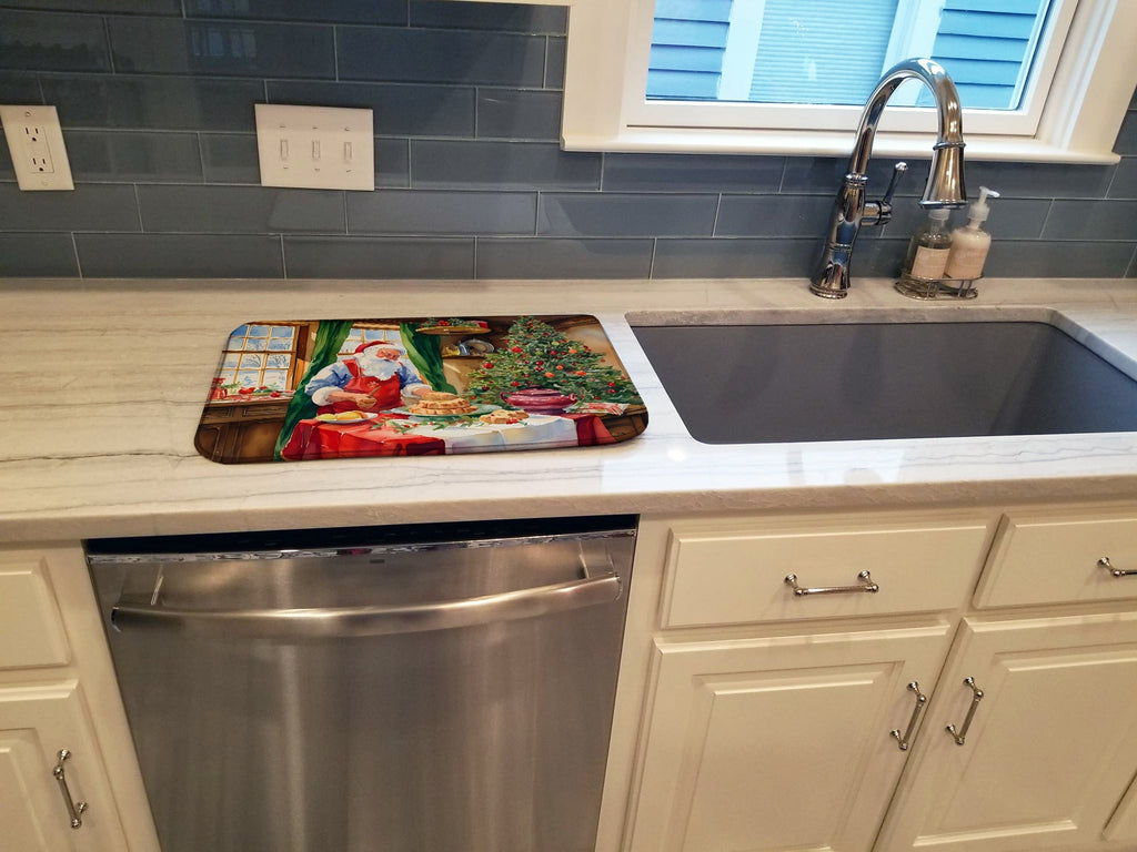 Cookies with Santa Claus Papa Noel Dish Drying Mat Absorbent Dish Drying Mat Pad for Kitchen Counter Dish Drainer Mat for Countertop, 14 x 21", Multicolor