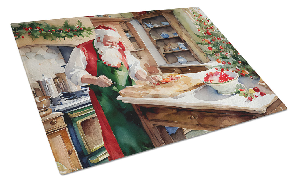 Cookies with Santa Claus Cutting Board Tempered Glass Kitchen Cutting Surface, Heat Resistant Chopping, Non-Slip Feet, Food Prep & Serving