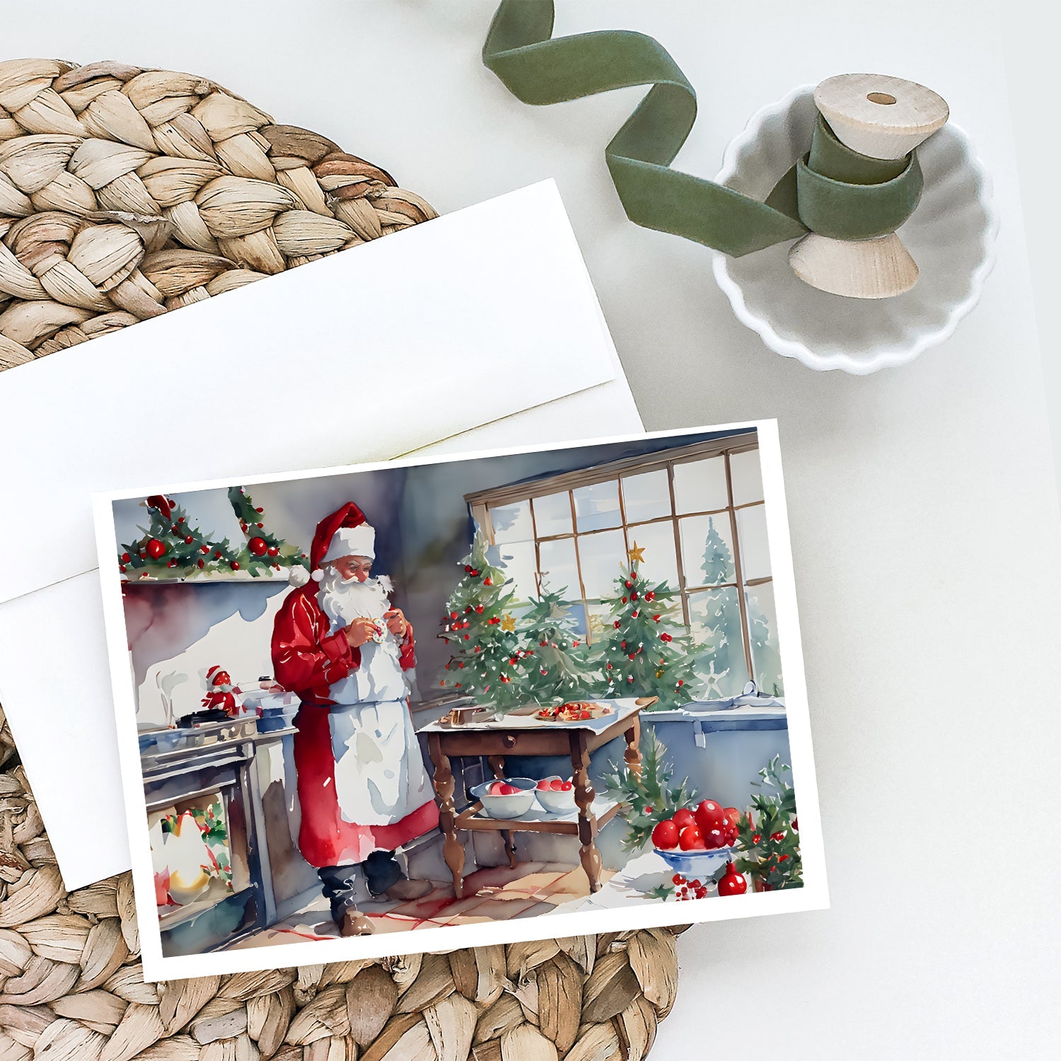 Cookies with Santa Claus Greeting Cards Pack of 8 Blank Cards with Envelopes Whimsical A7 Size 5x7