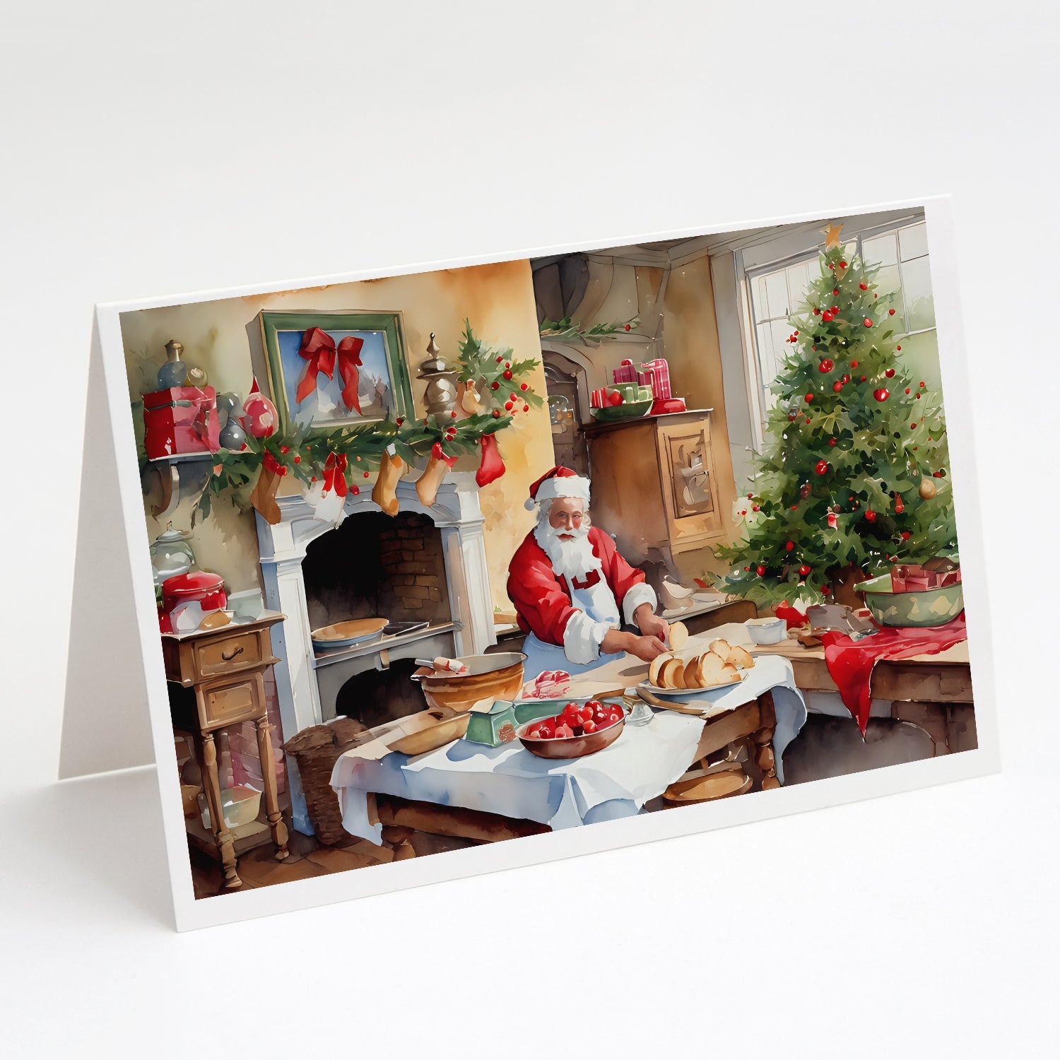 Cookies with Santa Claus Greeting Cards Pack of 8 Blank Cards with Envelopes Whimsical A7 Size 5x7