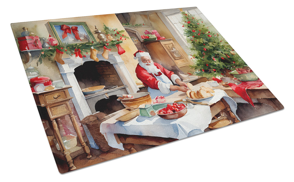 Cookies with Santa Claus Cutting Board Tempered Glass Kitchen Cutting Surface, Heat Resistant Chopping, Non-Slip Feet, Food Prep & Serving