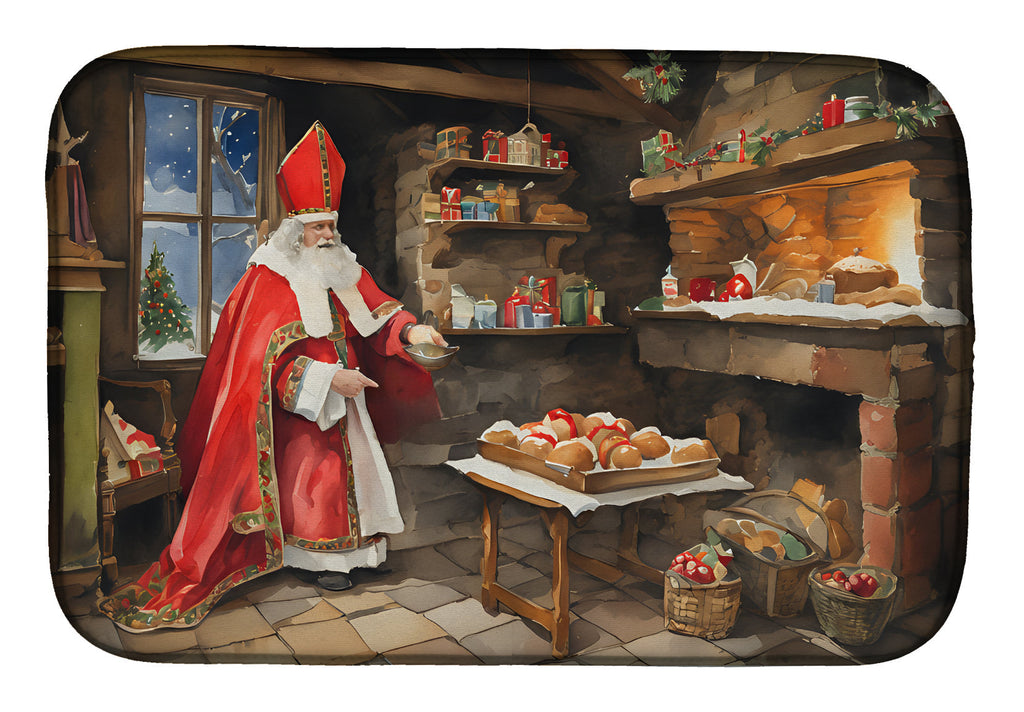 Cookies with Santa Claus Sinterklaas Dish Drying Mat Absorbent Dish Drying Mat Pad for Kitchen Counter Dish Drainer Mat for Countertop, 14 x 21", Multicolor