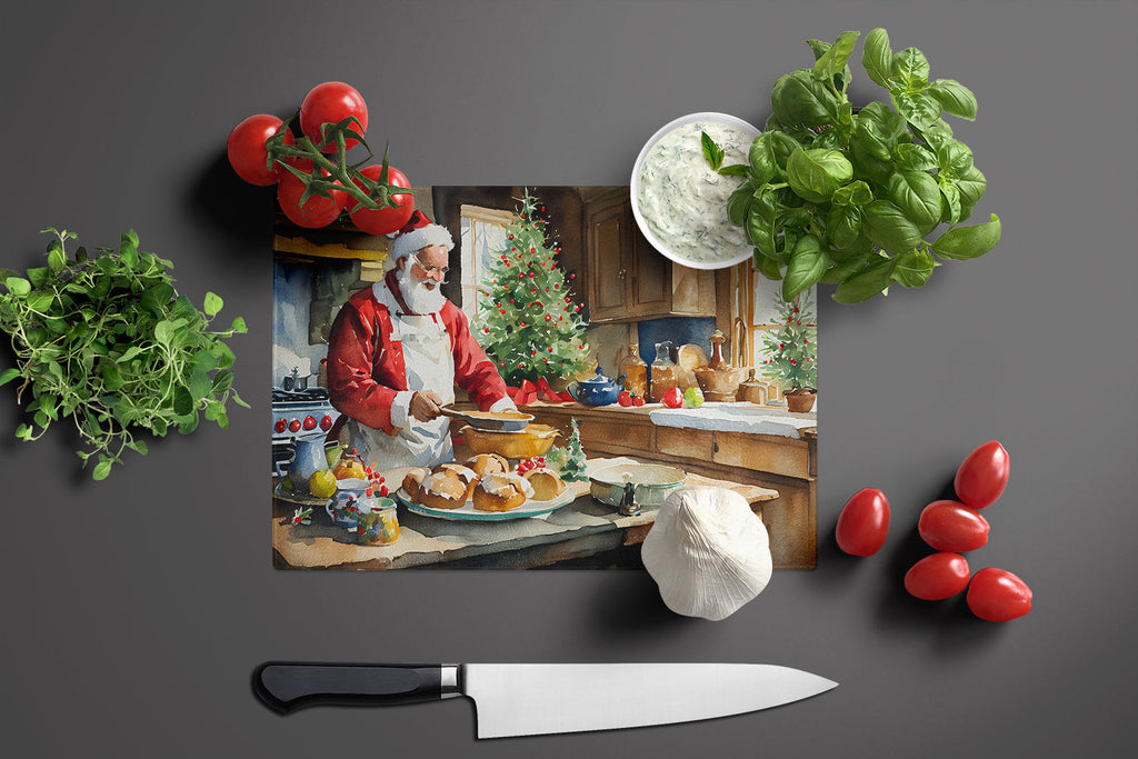 Cookies with Santa Claus Weihnachtsmann Cutting Board Tempered Glass Kitchen Cutting Surface, Heat Resistant Chopping, Non-Slip Feet, Food Prep & Serving